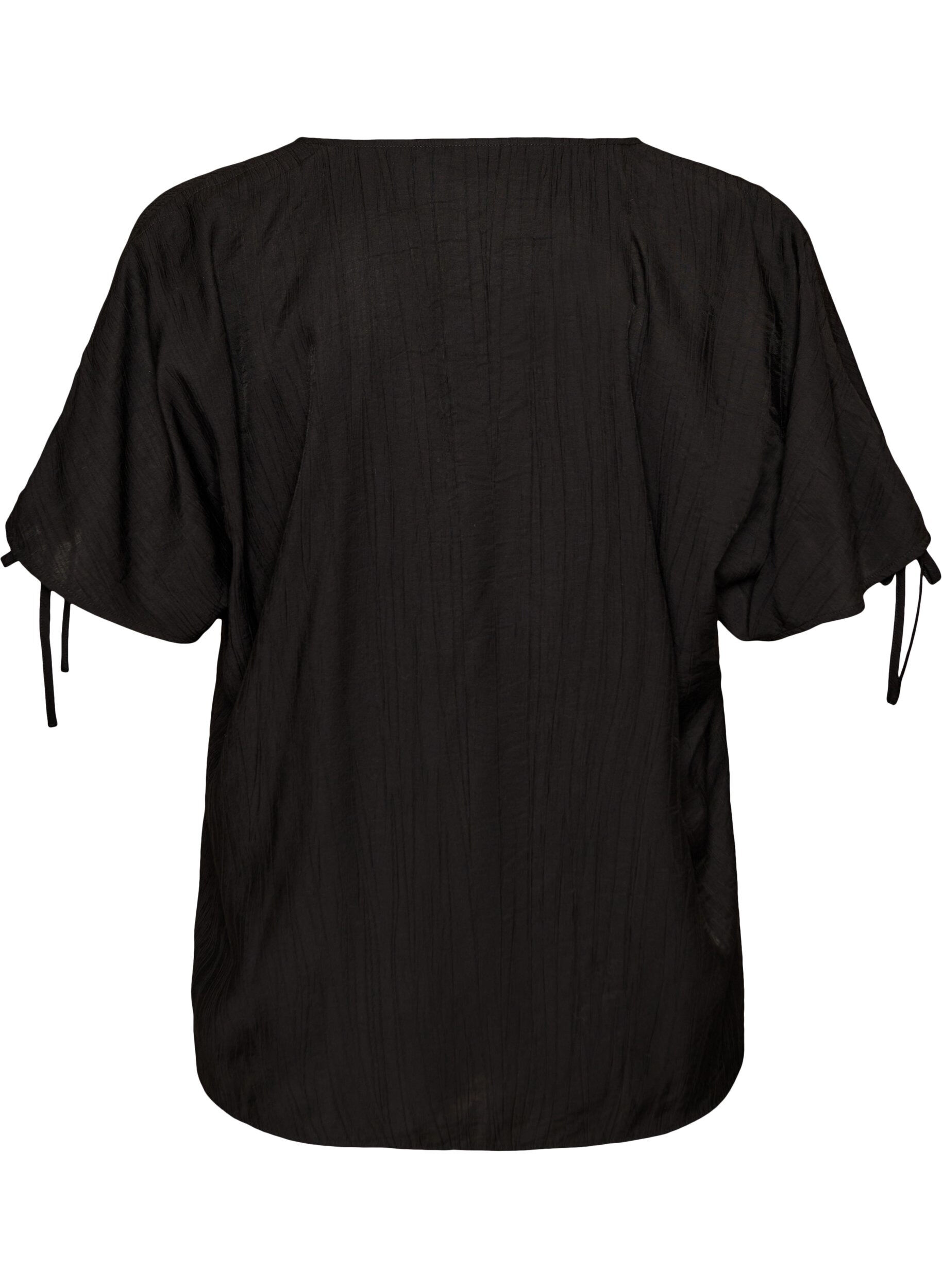 Zizzi Bluse aus Viskose mit gerafften &Auml;rmeln, Schwarz, Packshot image number 1