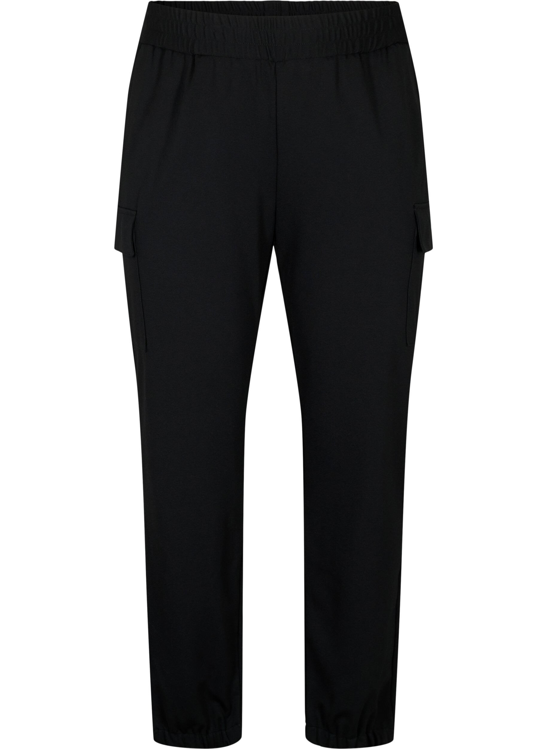 Zizzi Pantalon cargo avec taille &eacute;lastique, Black, Packshot image number 0
