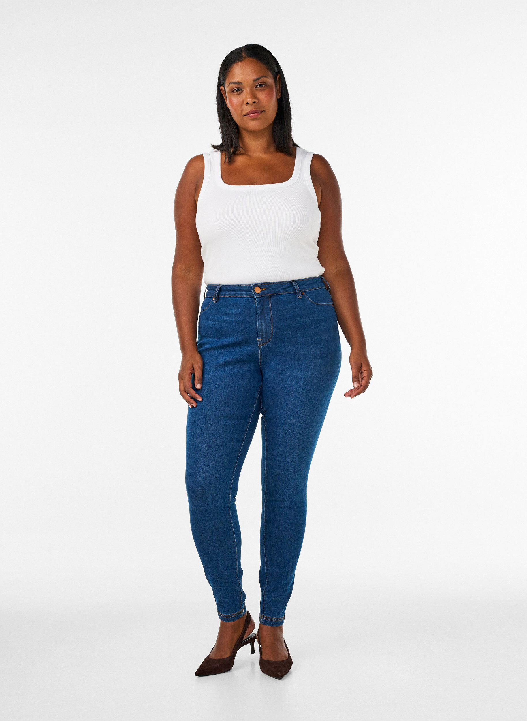 Jeggings aus Baumwollmischung, Blue denim, Model