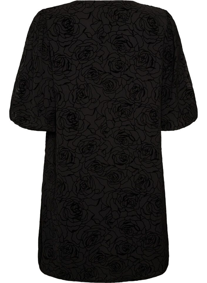 Robe courte avec imprim&eacute; roses et boutons, Noir, Packshot image number 1