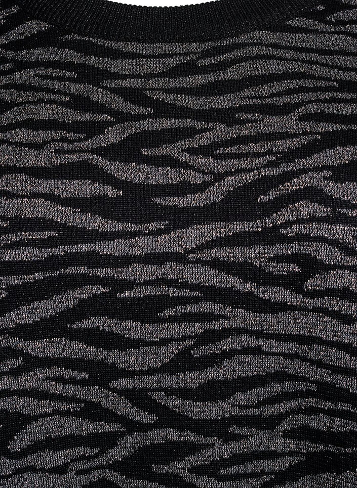 Gemusterte Strickbluse mit Glitzereffekt, Schwarz, Packshot image number 2