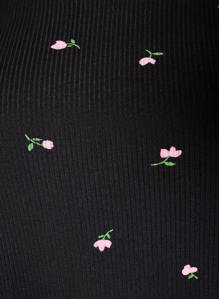 Haut de pyjama &agrave; imprim&eacute; floral et texture c&ocirc;tel&eacute;e, Noir, Packshot image number 2
