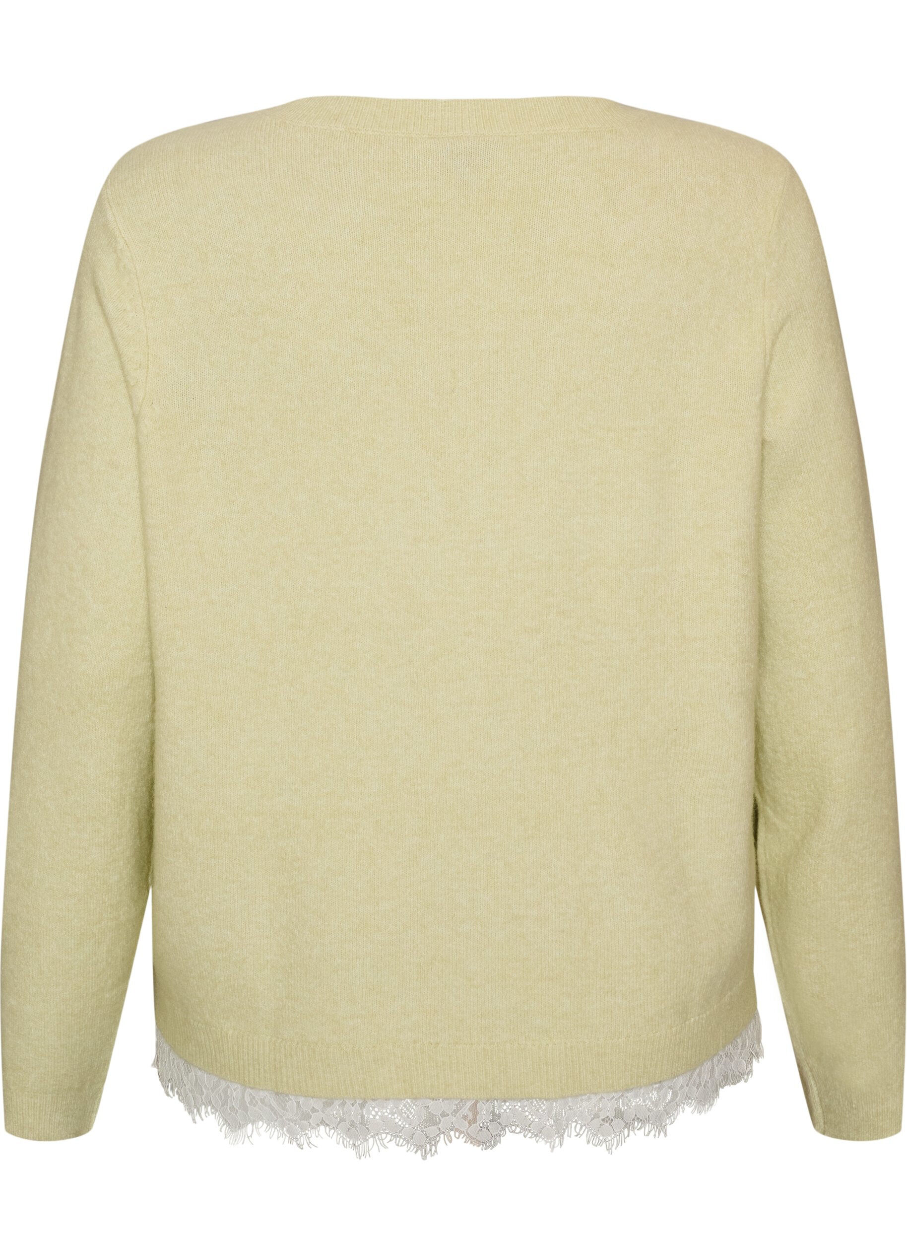 ZizziStrickbluse mit Spitzenbesatz am Saum, Gr&uuml;n, Packshot image number 1