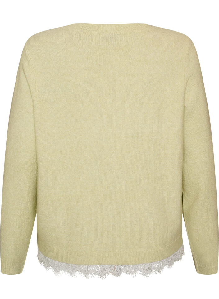 Strickbluse mit Spitzenbesatz am Saum, Gr&uuml;n, Packshot image number 1