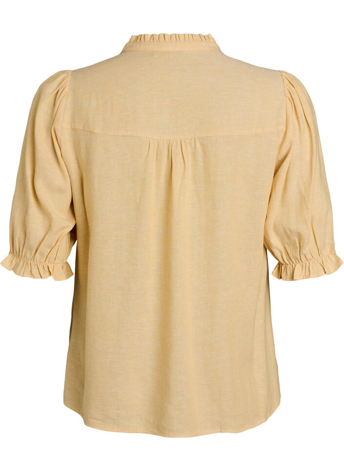 Blouse en lin et viscose avec manches 1/2, Jaune clair, Packshot image number 1