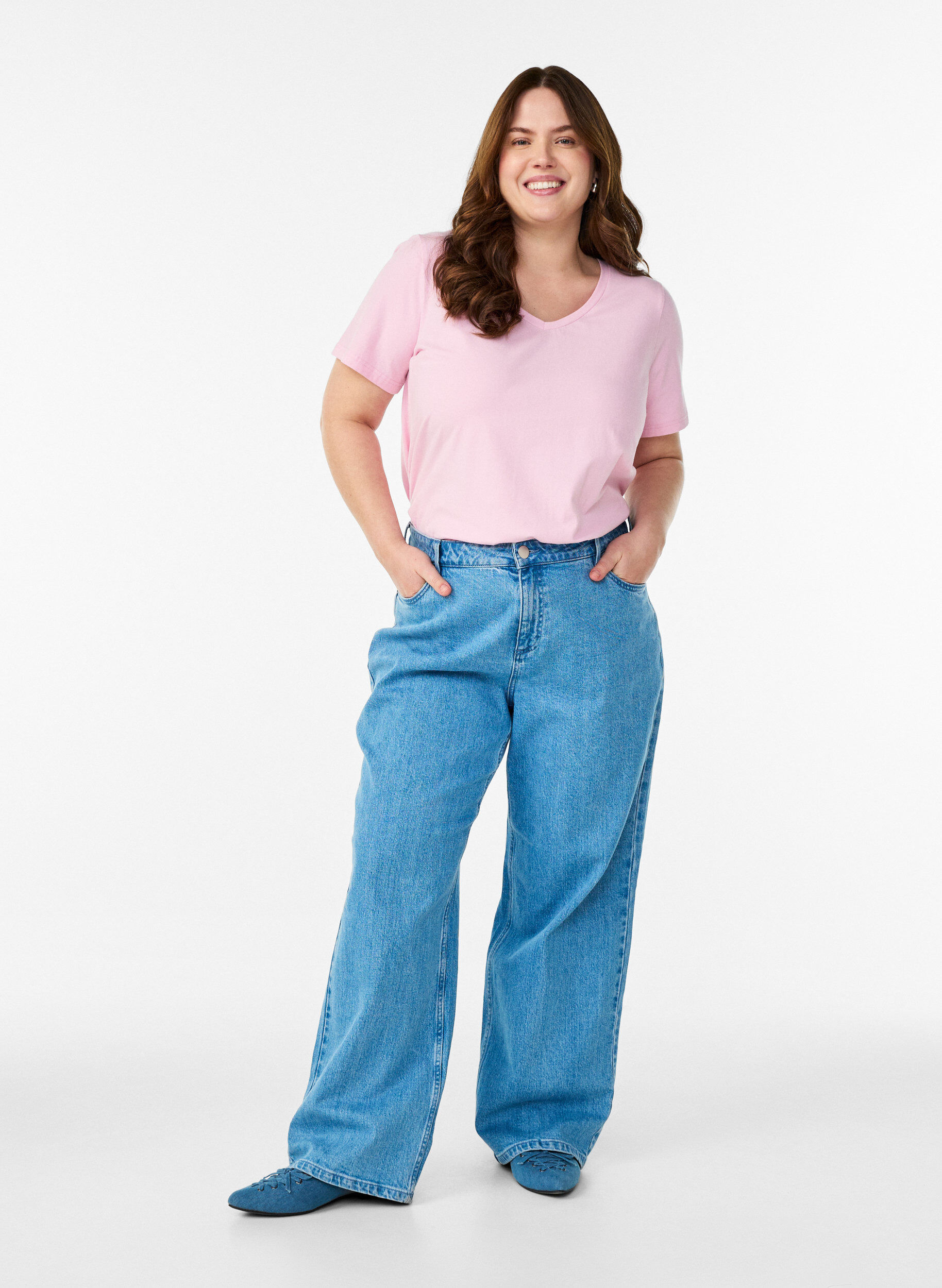 ZizziT-shirt basic uni en coton, Rose, Model image number 1