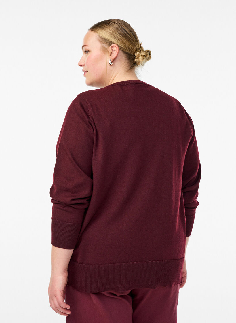 Cardigan en maille fine avec col rond, Bordeaux, Model image number 2