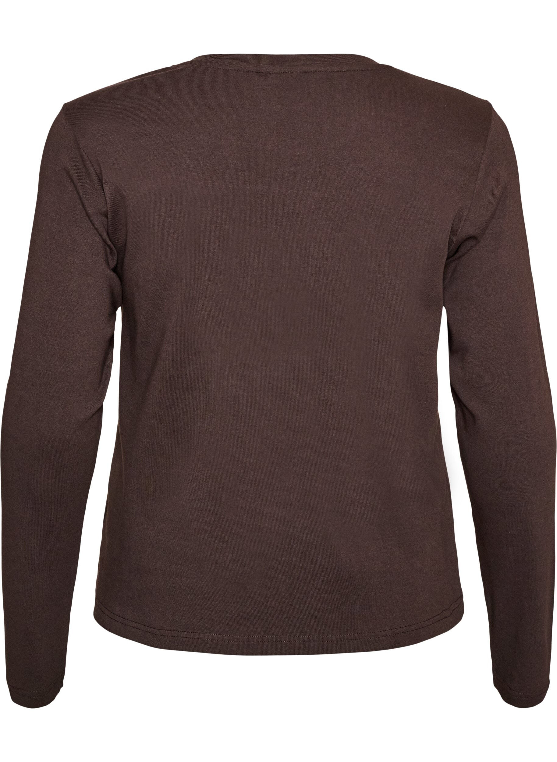 ZizziLangarm-Basic-T-Shirt mit Rundhalsausschnitt, Braun, Packshot image number 1