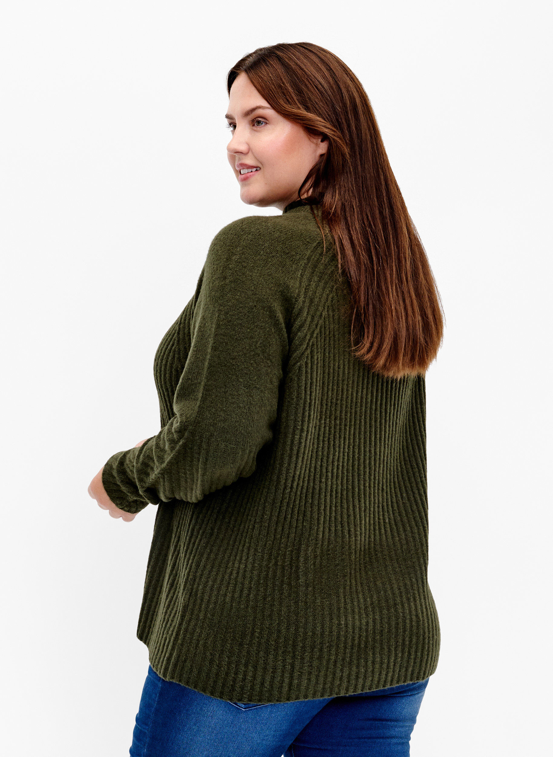 Zizzi Rollkragenpullover mit Rippstruktur, Forest Night Mel., Model image number 1