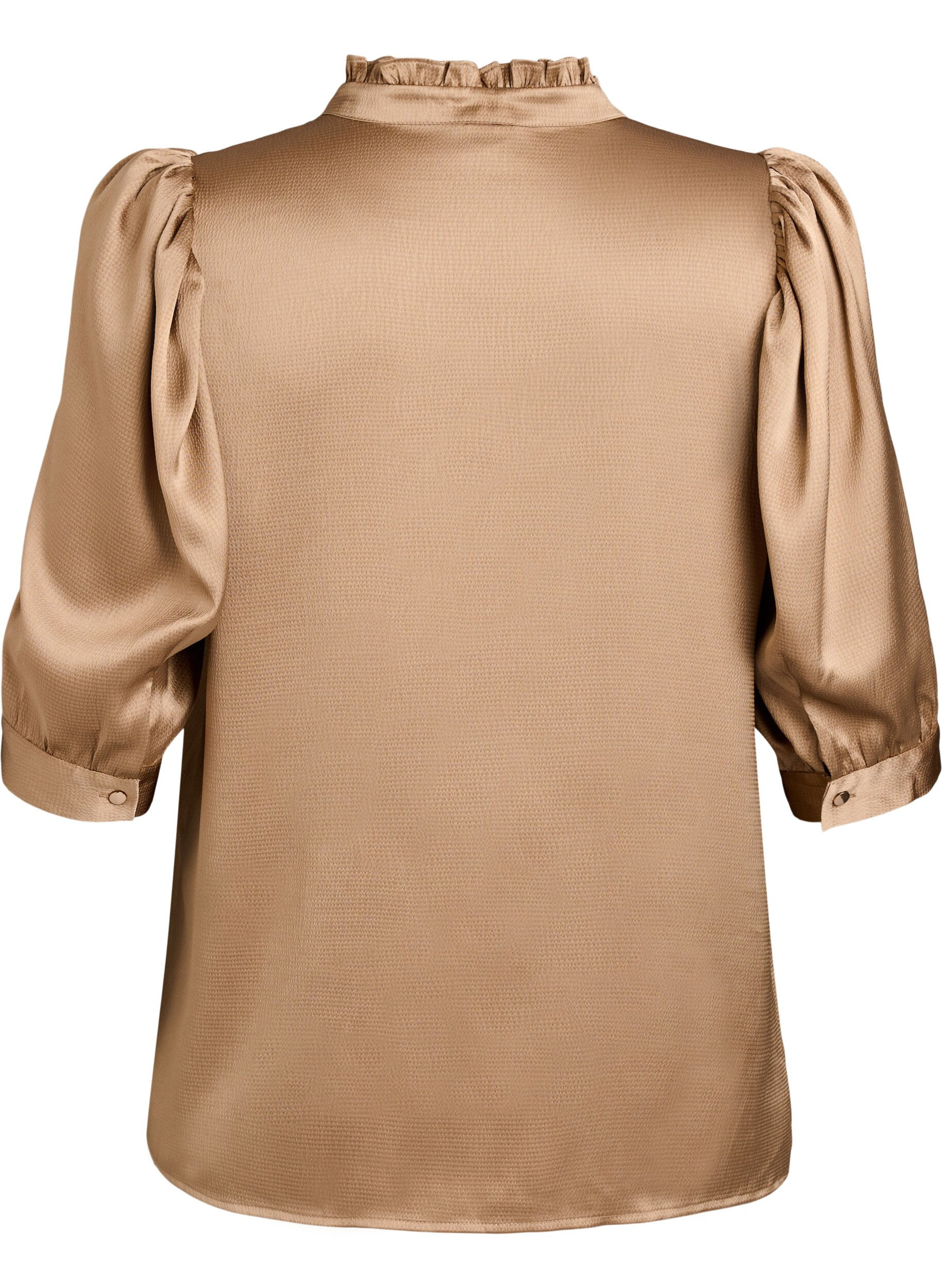 ZizziBluse in Satin-Optik mit 1/2-&Auml;rmeln und R&uuml;schenkragen, Braun, Packshot image number 1