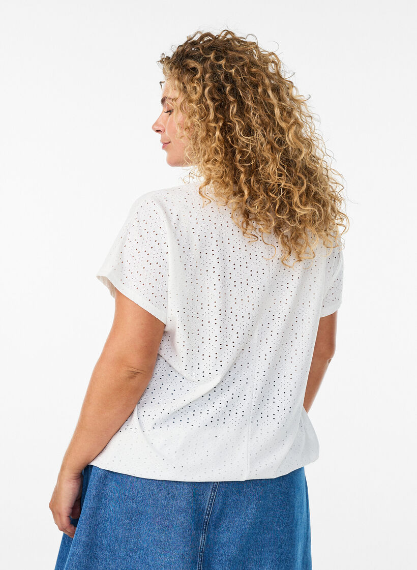 Blouse avec broderie ajour&eacute;e et effet ballon, Blanc, Model image number 2