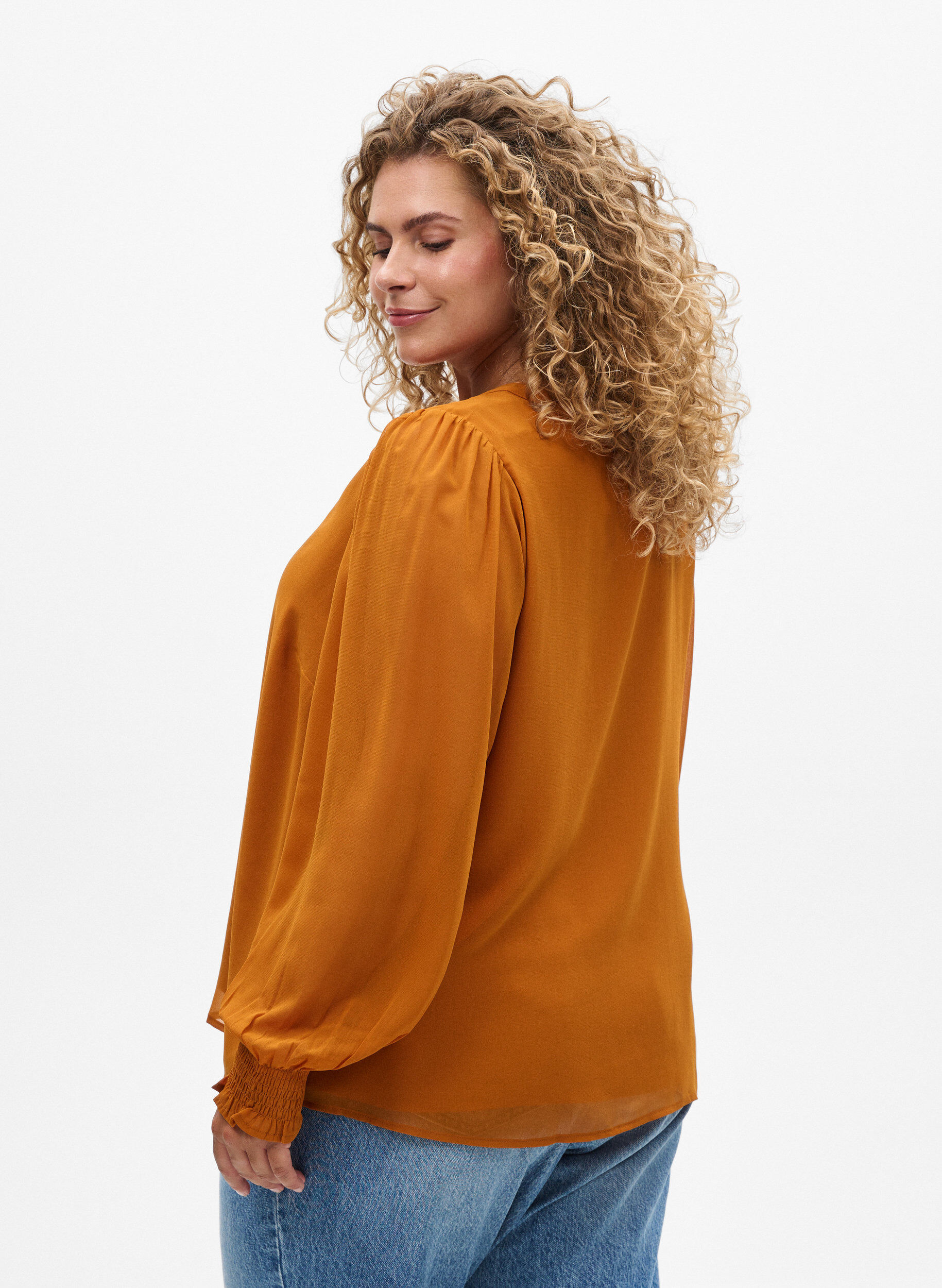 Zizzi Blouse avec manches transparentes et fronces, Orange, Model image number 2