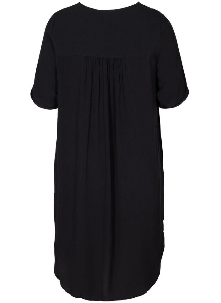 Robe en viscose à manches courtes avec boutons, Black, Packshot image number 1