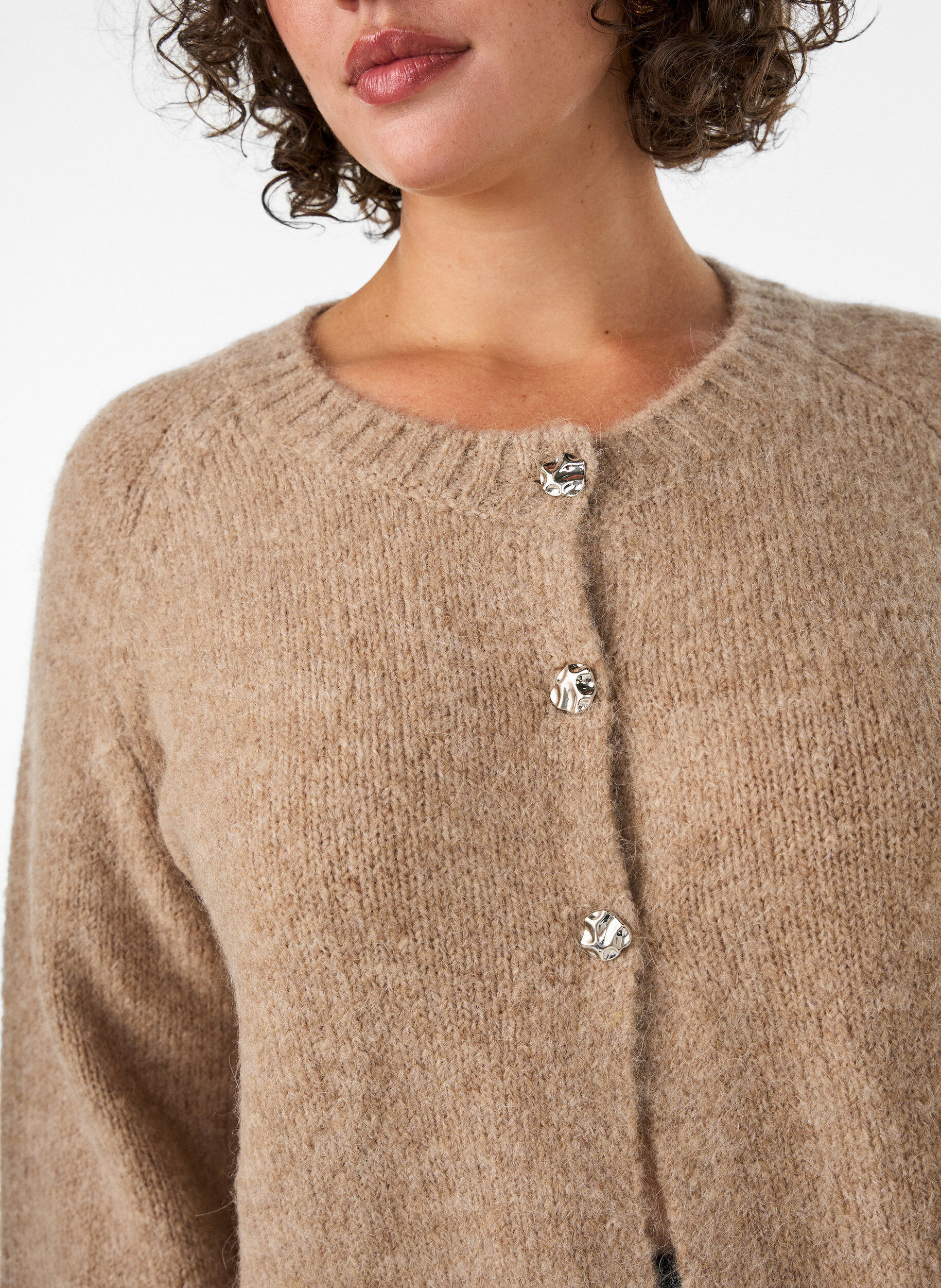 ZizziCardigan en m&eacute;lange de laine avec manches trois-quarts, Beige, Model image number 3