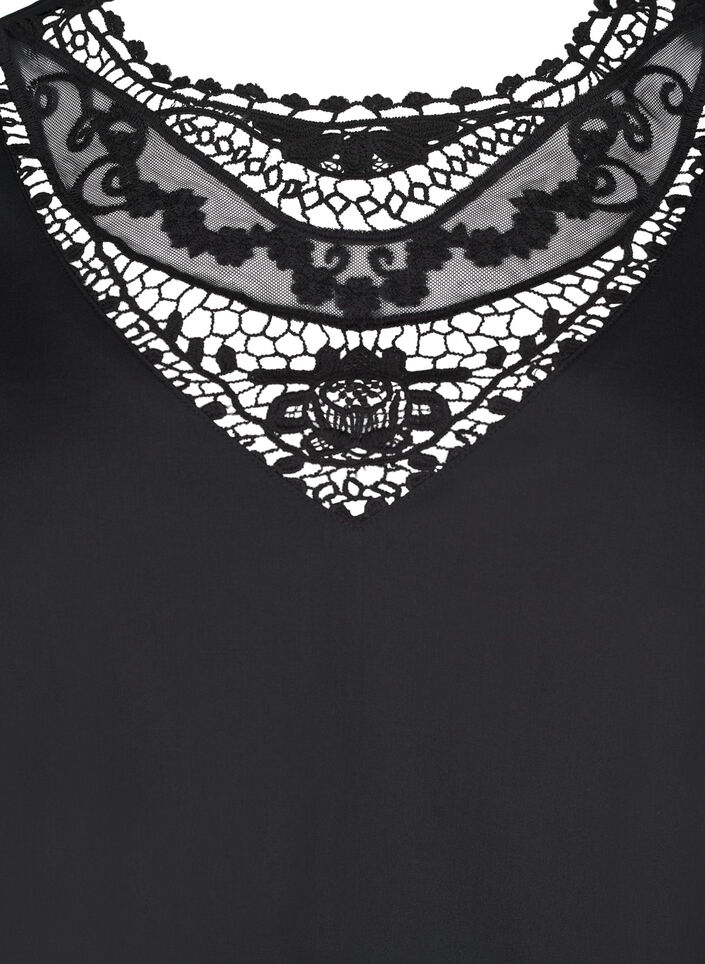 Robe courte avec détails en dentelle, Black, Packshot image number 2