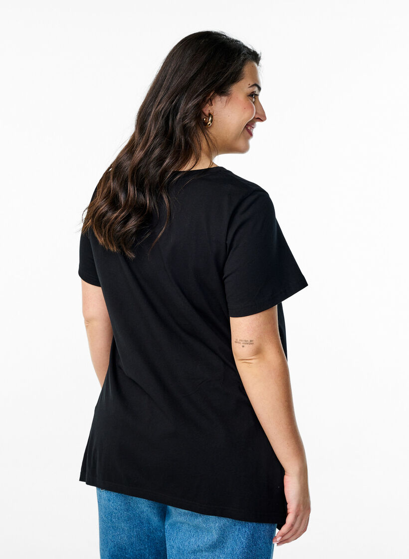 T-Shirt mit Rundhalsausschnitt und A-Linie, Schwarz, Model image number 2