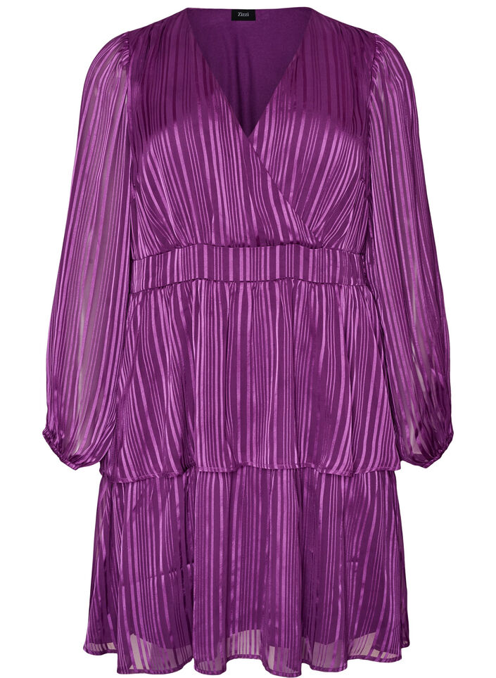 Robe longueur genou &agrave; rayures transparentes et effet portefeuille, Violet, Packshot image number 0