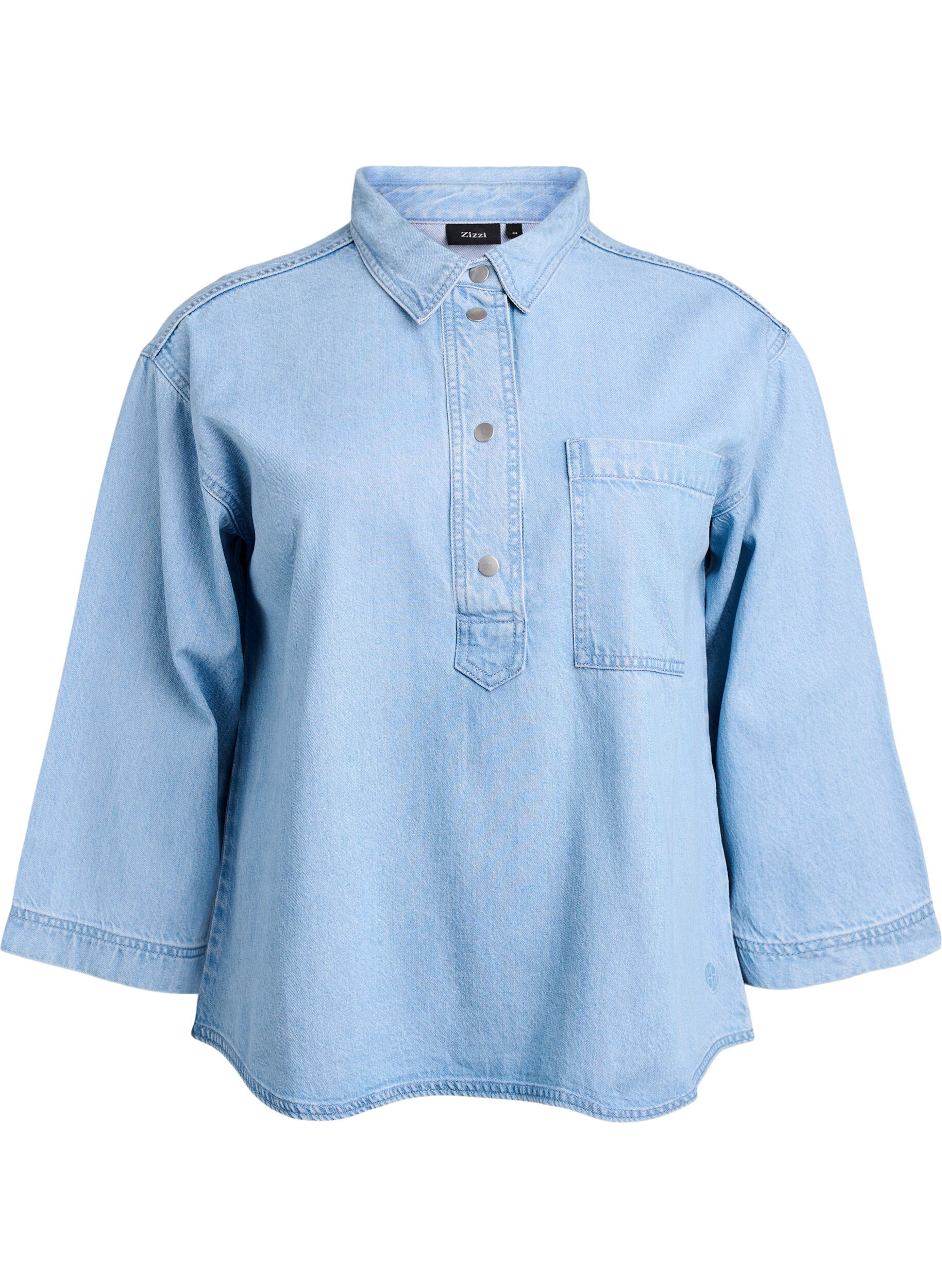 Chemise en denim ample avec manches 3/4