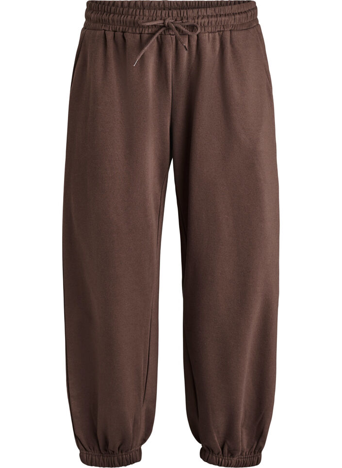 Hoch taillierte Sweatpants mit Taschen, Braun, Packshot image number 0