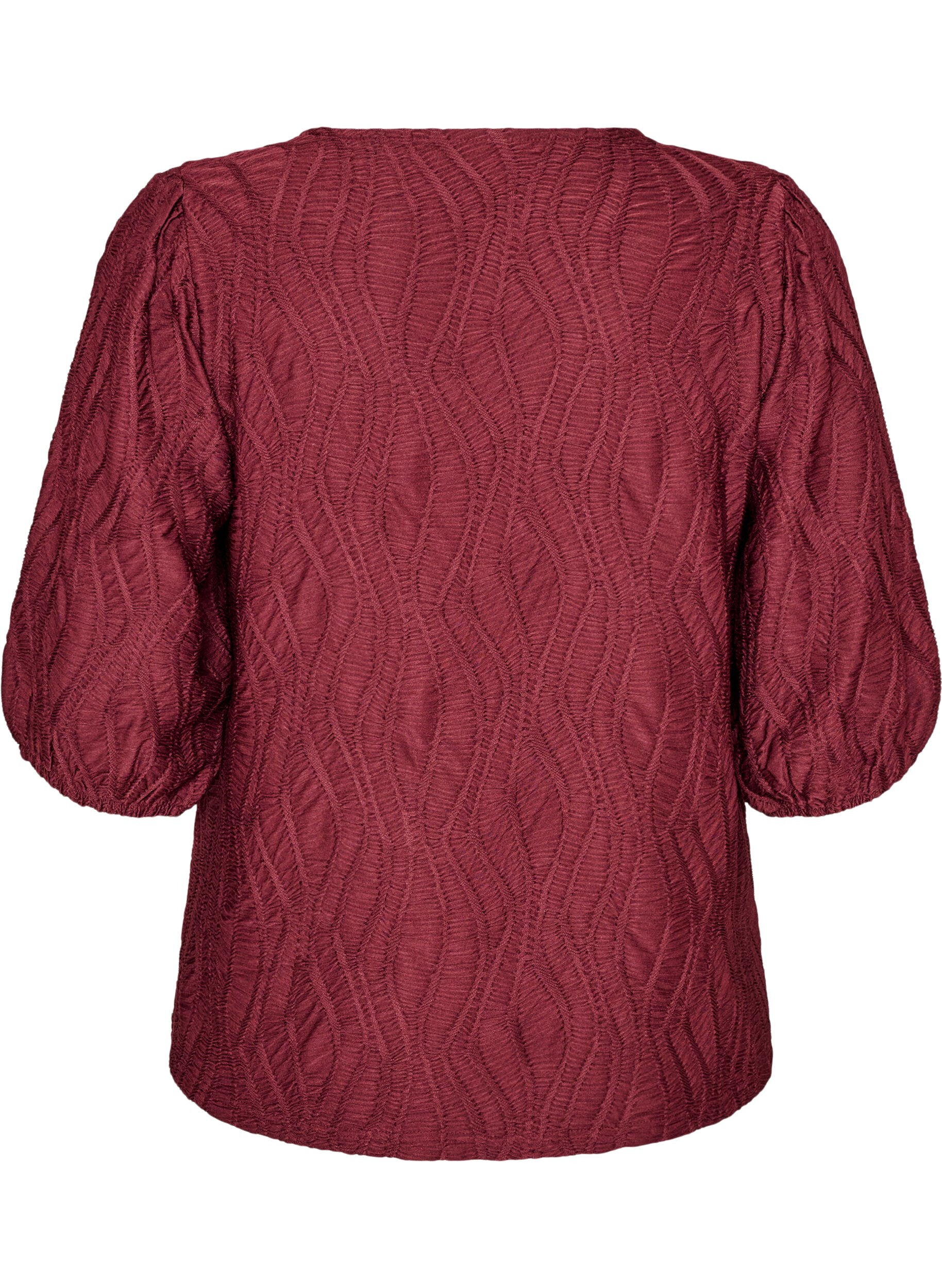 ZizziChemisier avec texture et manches 3/4, Bordeaux, Packshot image number 1