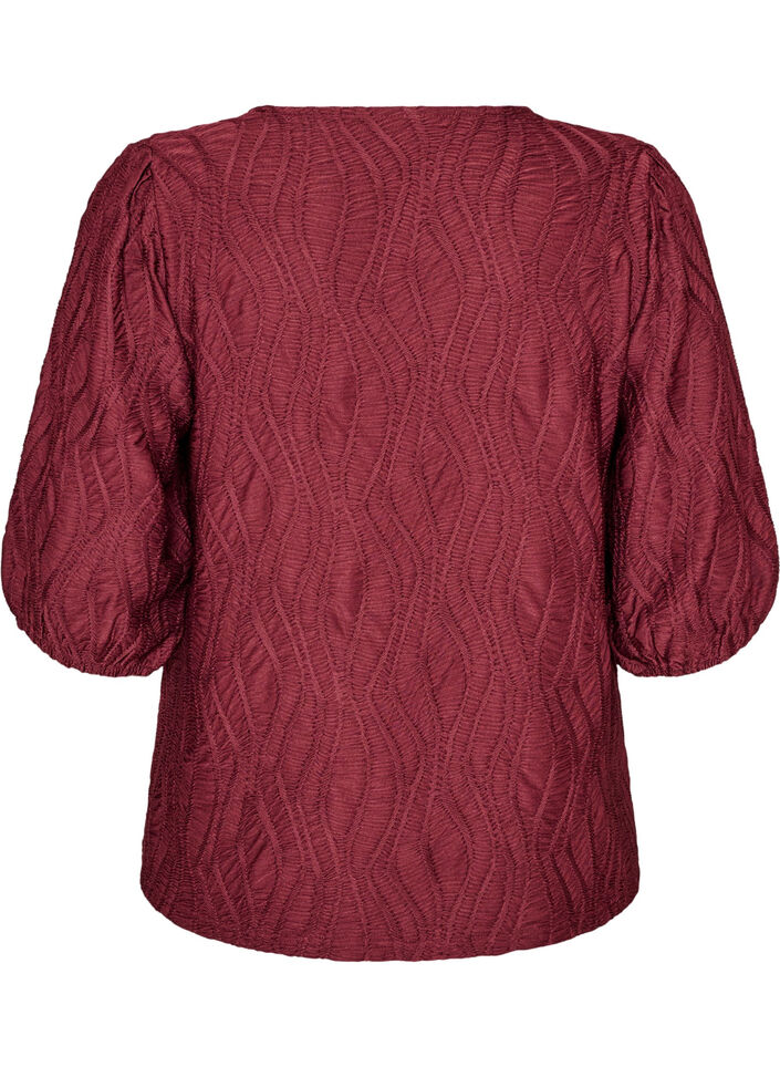 Chemisier avec texture et manches 3/4, Bordeaux, Packshot image number 1