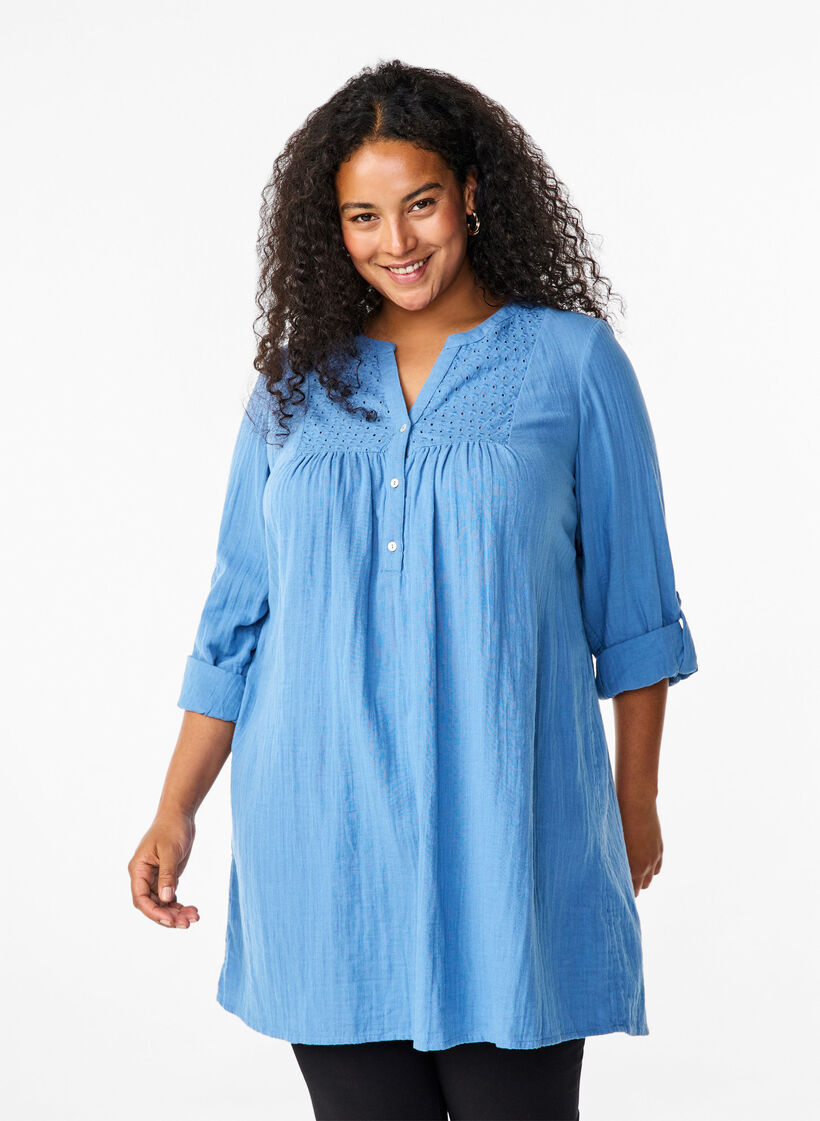 Tunique en coton avec broderie anglaise, Riverside, Model image number 0