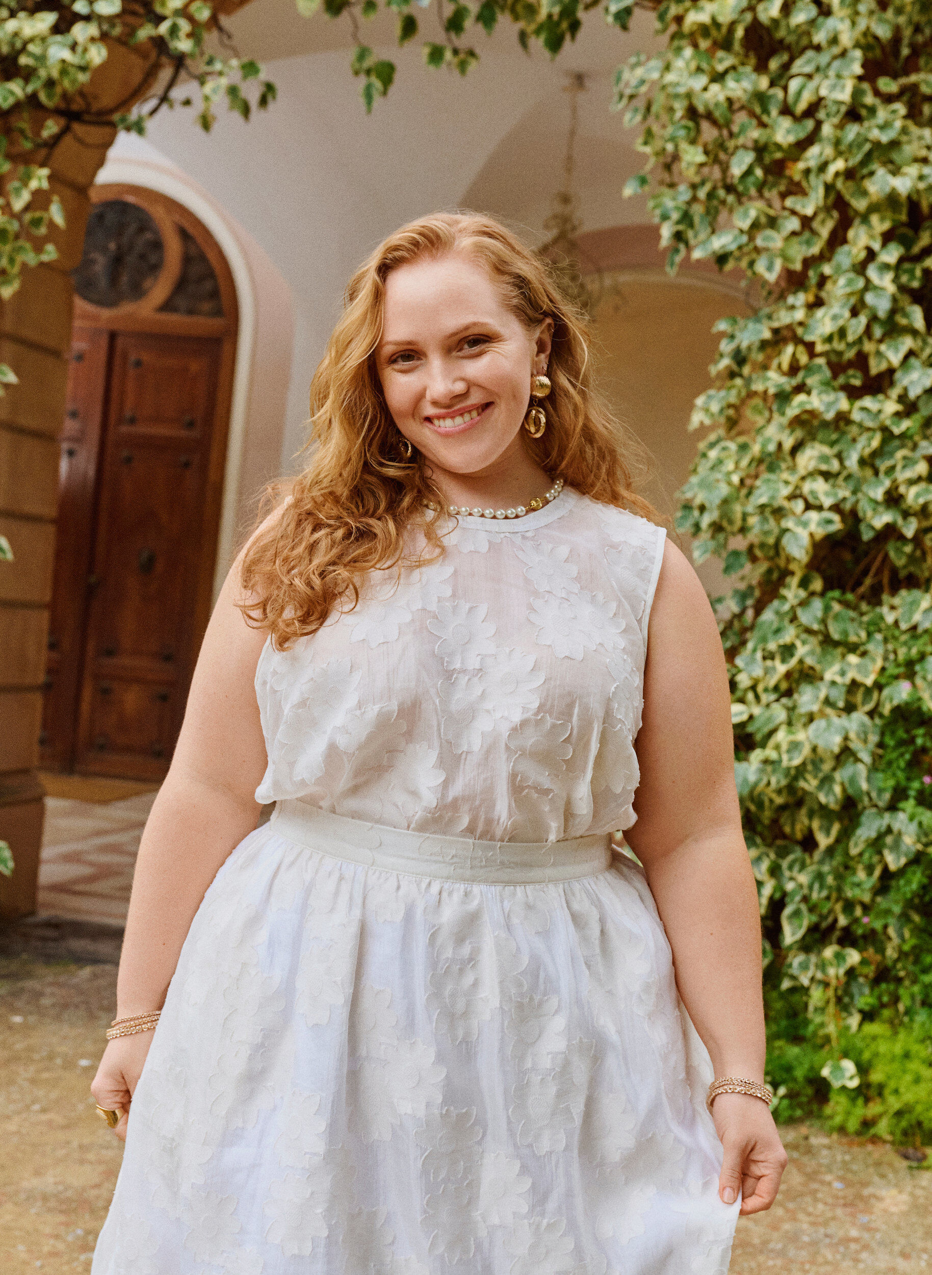 &Auml;rmelloses Top aus Jacquard mit floraler Textur