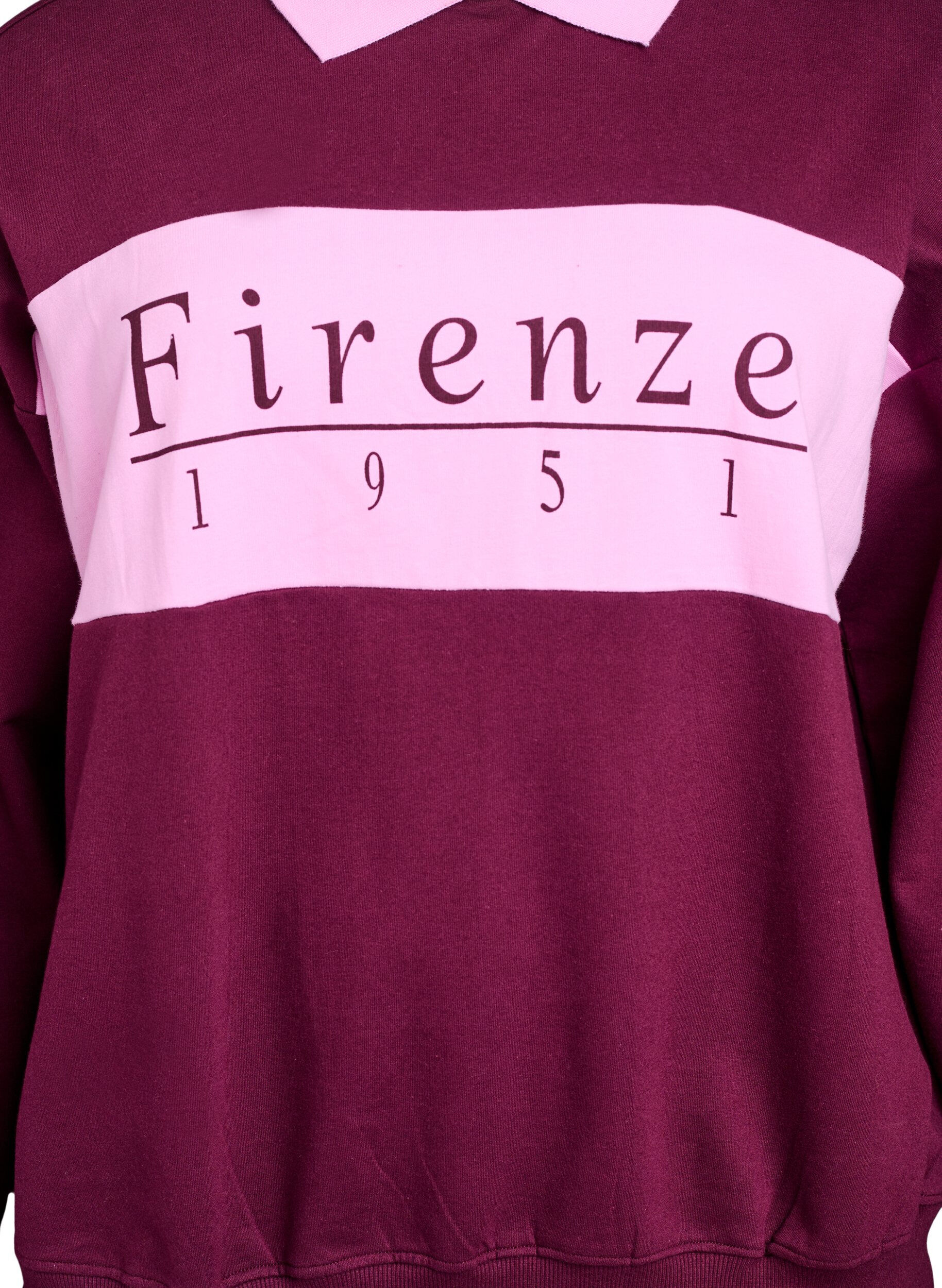 Zizzi Sweatshirt aus Bio-Baumwolle mit Kragen und Kontrastprint, Dunkles Bordeaux, Packshot image number 2