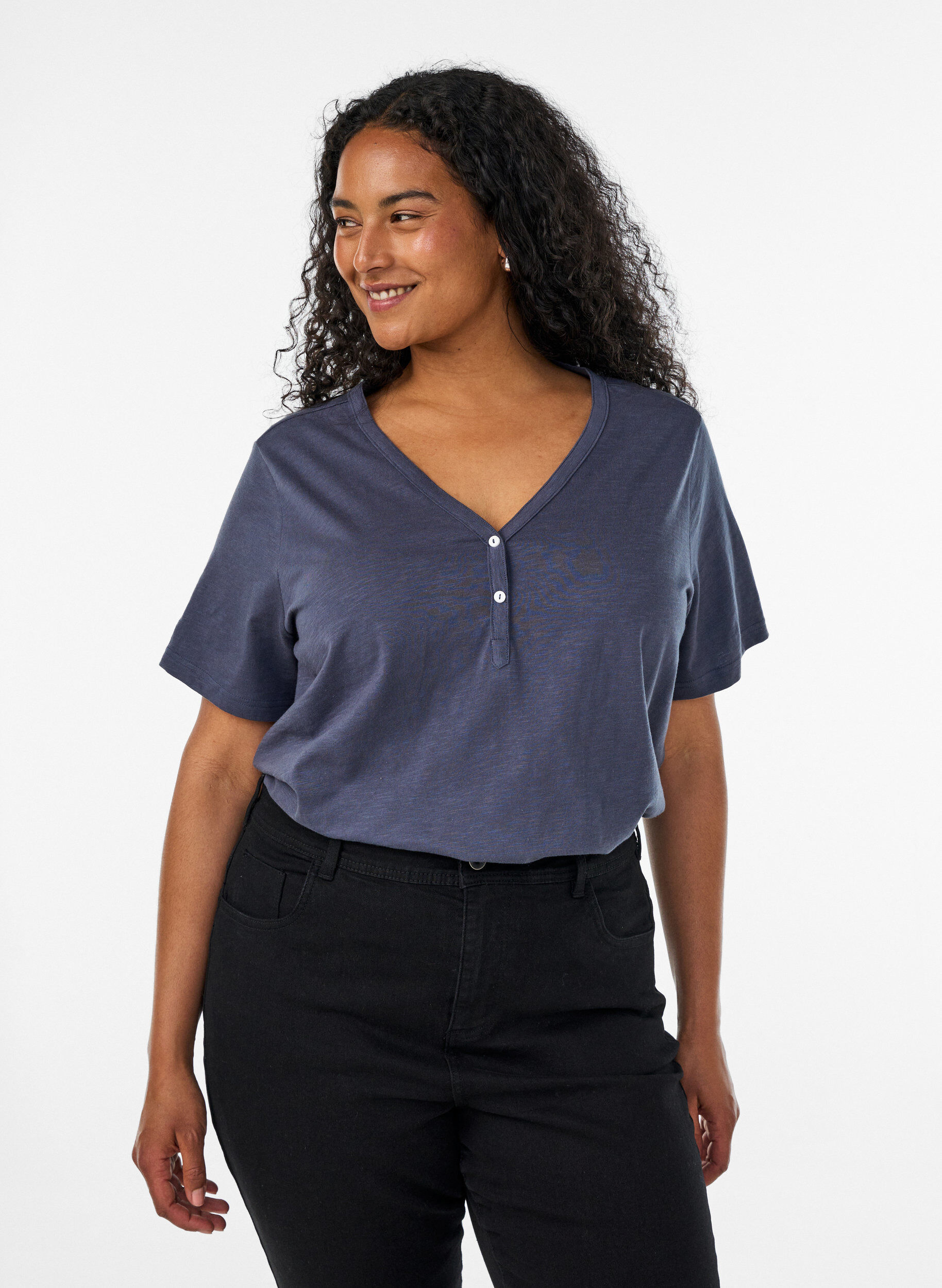 ZizziT-Shirt mit Knopfleiste, Grau, Model image number 0
