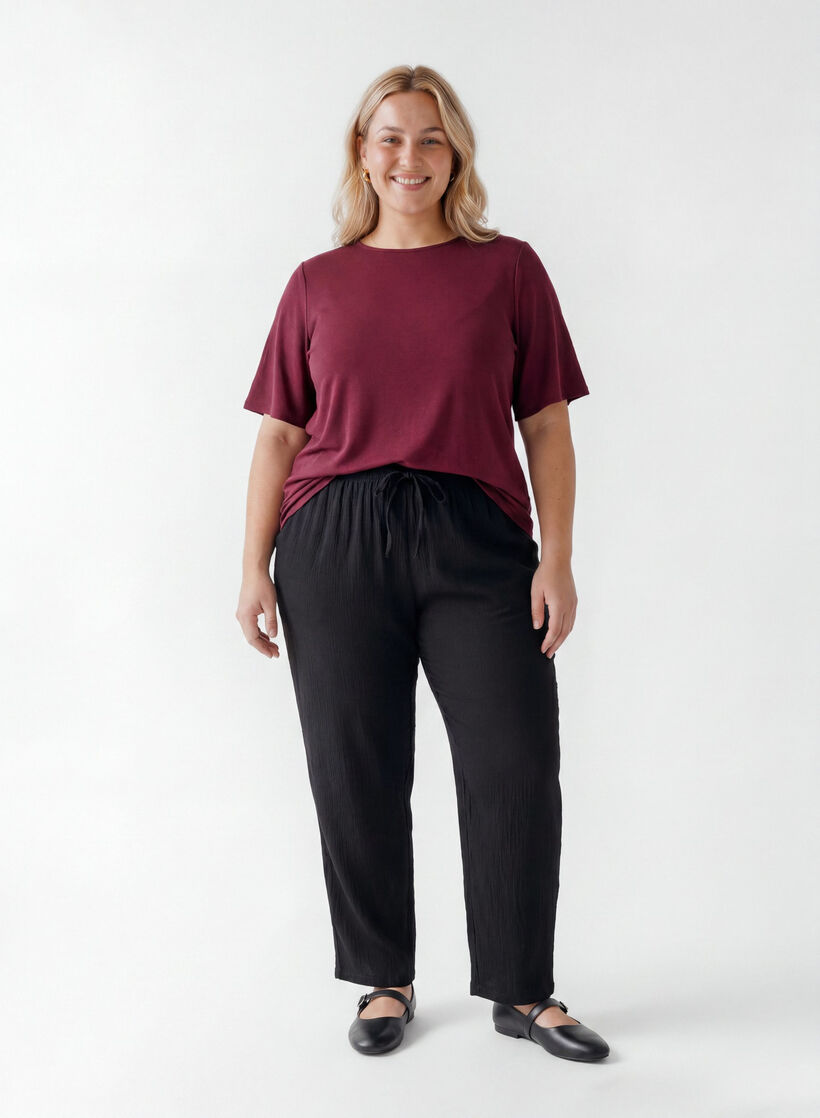 Kurz&auml;rmelige, gewebte Bluse mit Rundhals, Rot, Model image number 1