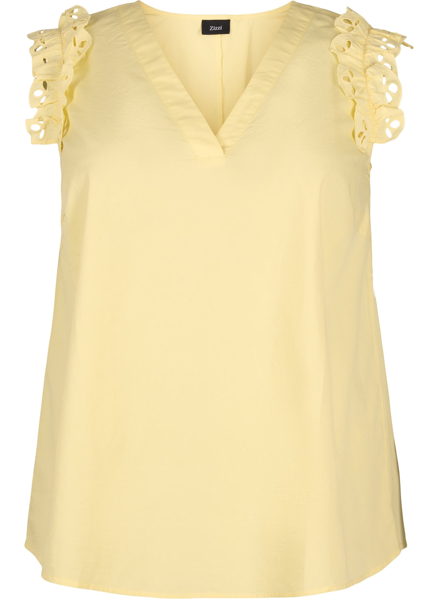 Zizzi Top en coton sans manches avec volants, Jaune, Packshot image number 0