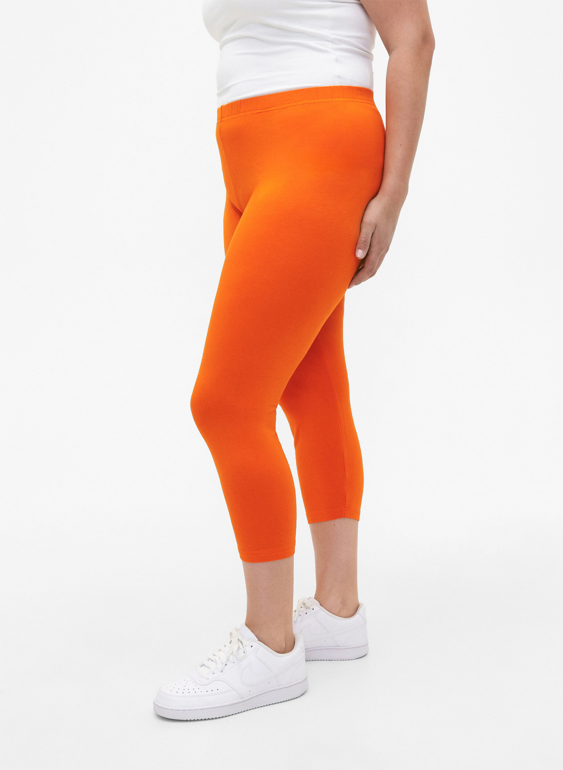 Zizzi Basic 3/4-Leggings aus Viskose, Orange, Model image number 0