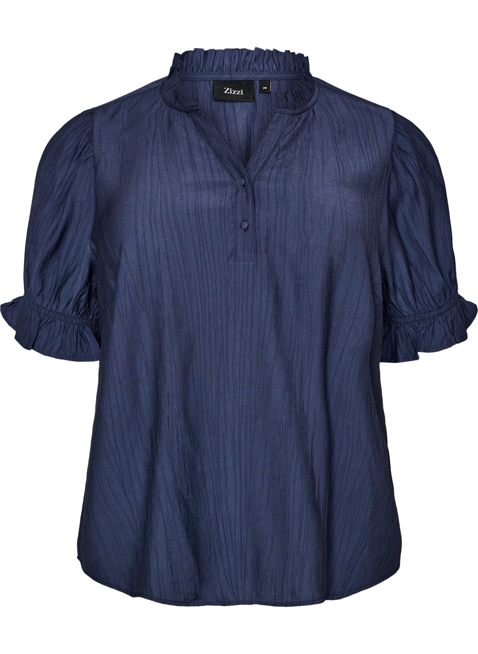 Blouse en m&eacute;lange de viscose froiss&eacute; avec un col en V