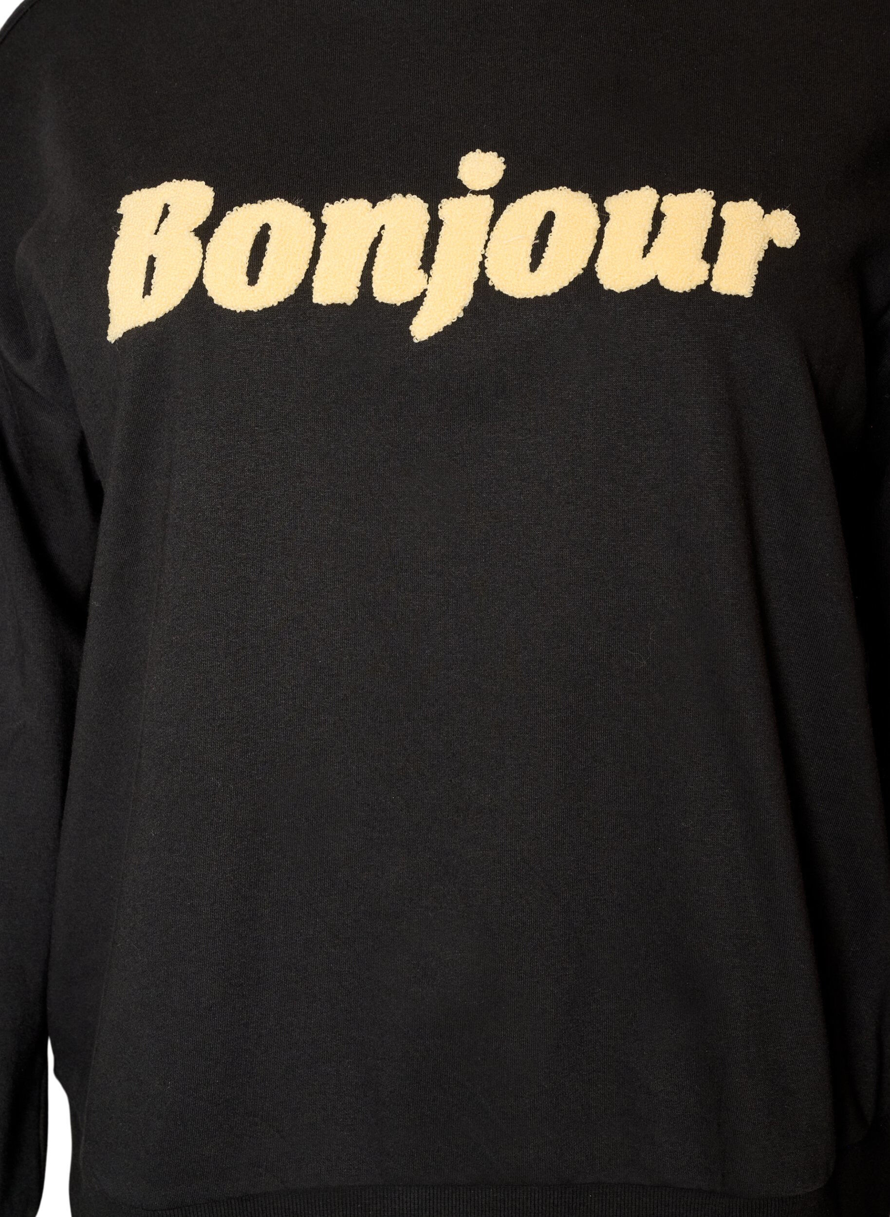 ZizziSweatshirt mit Boucl&eacute;-Textmotiv, Schwarz, Packshot image number 2