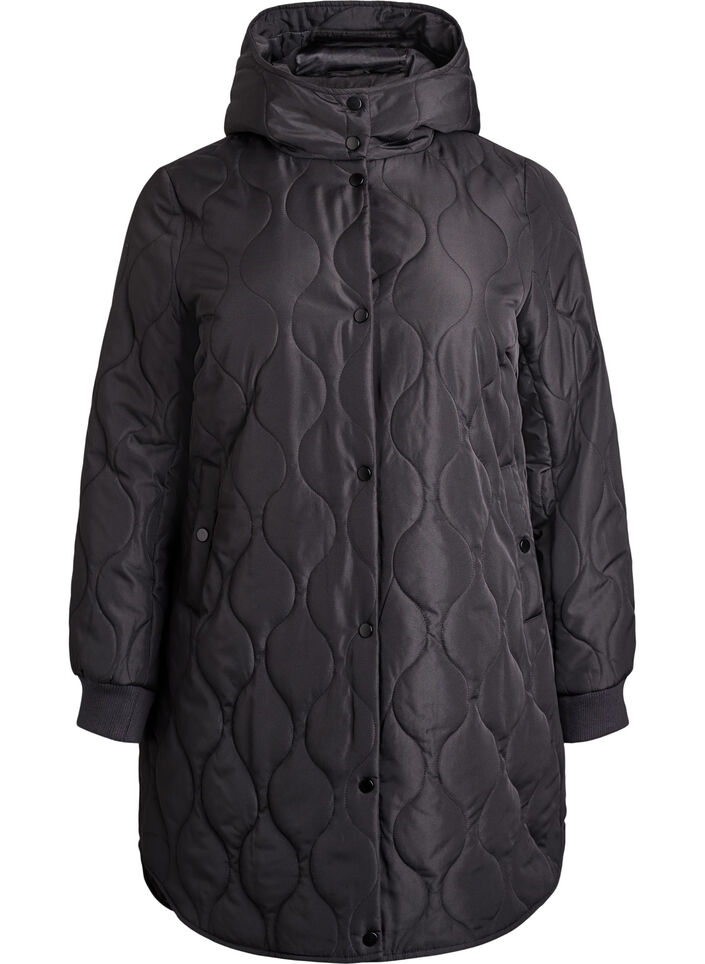 Veste matelass&eacute;e mi-longue avec capuche, Noir, Packshot image number 0
