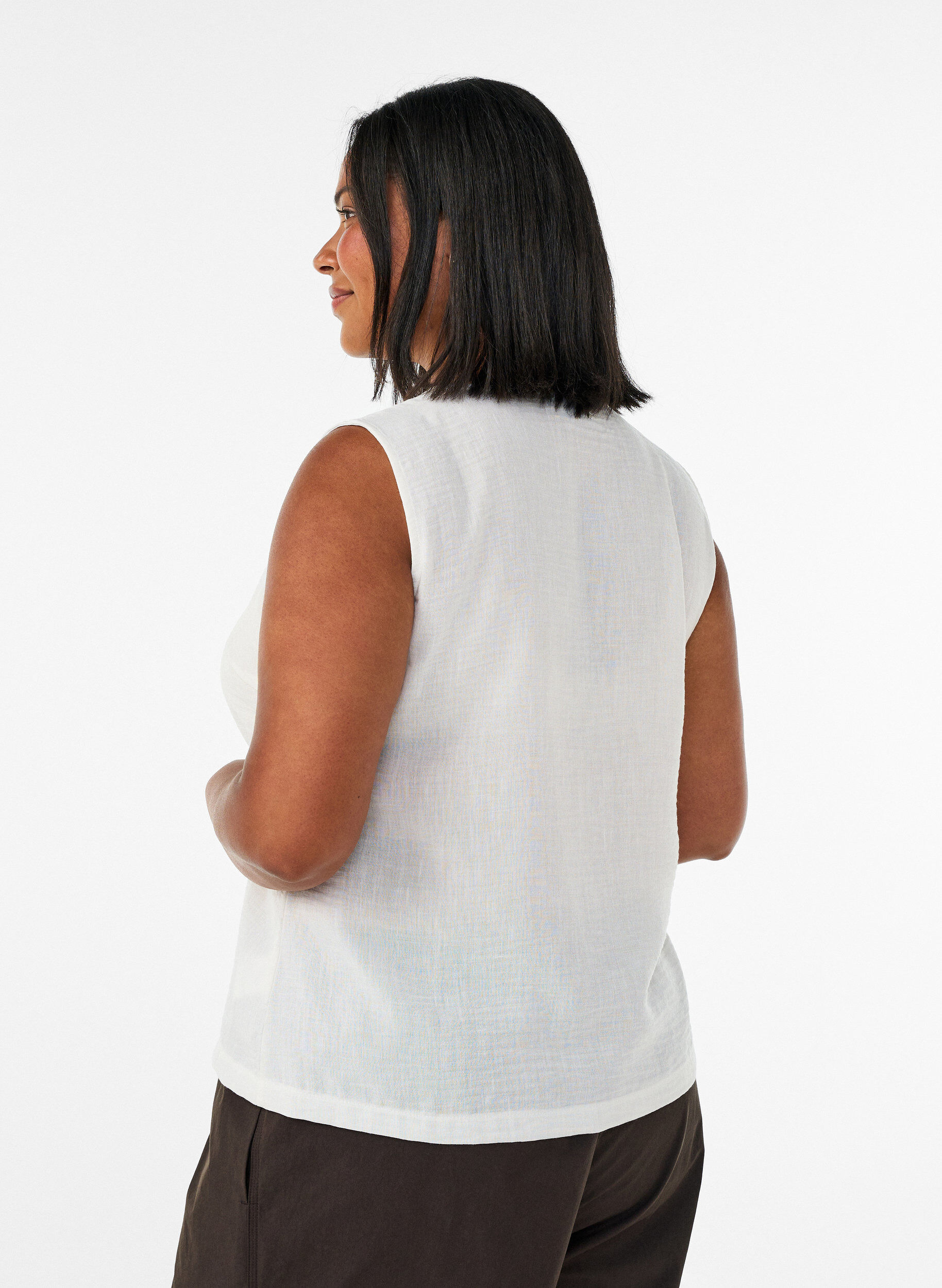 ZizziGilet sans manches avec col en V et boutons, Vanille, Model image number 2