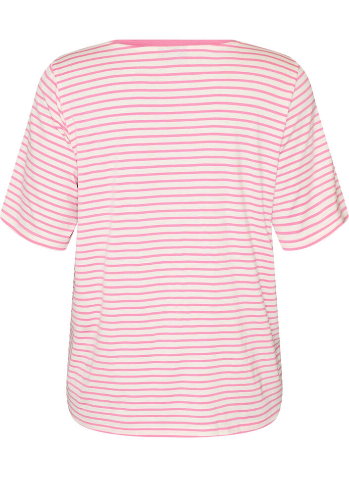 T-shirt en TENCEL&trade; Lyocell &agrave; rayures, Rose, Packshot image number 1