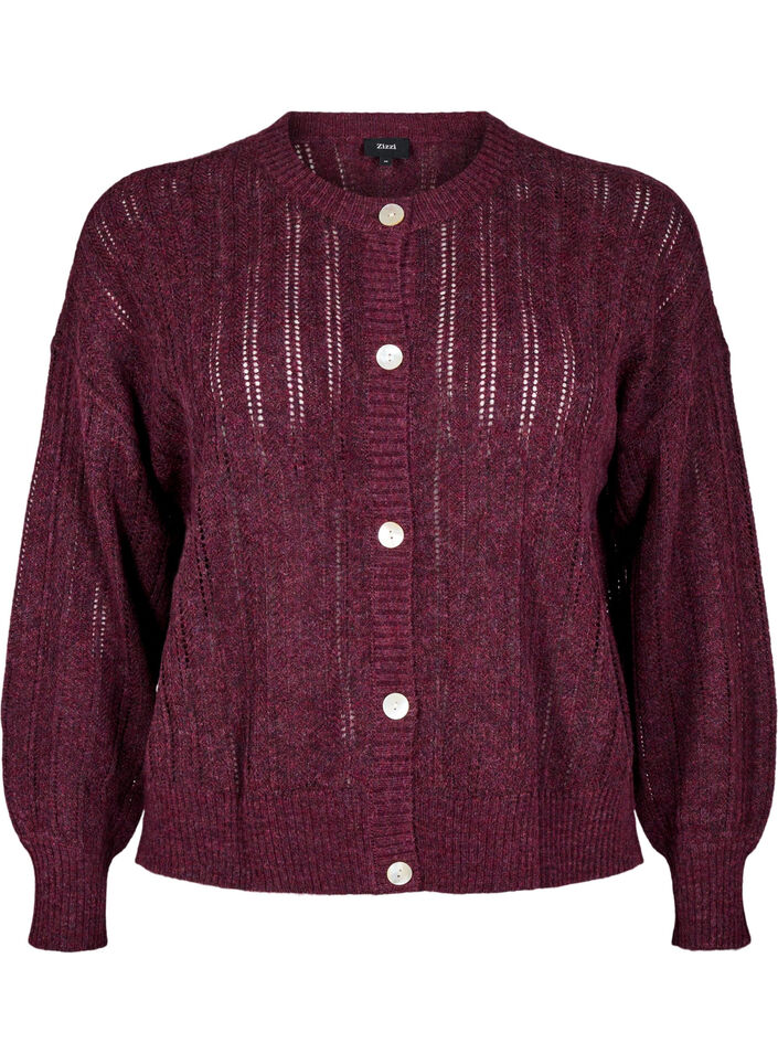 Cardigan en maille ajourée, Bordeaux foncé, Packshot image number 0