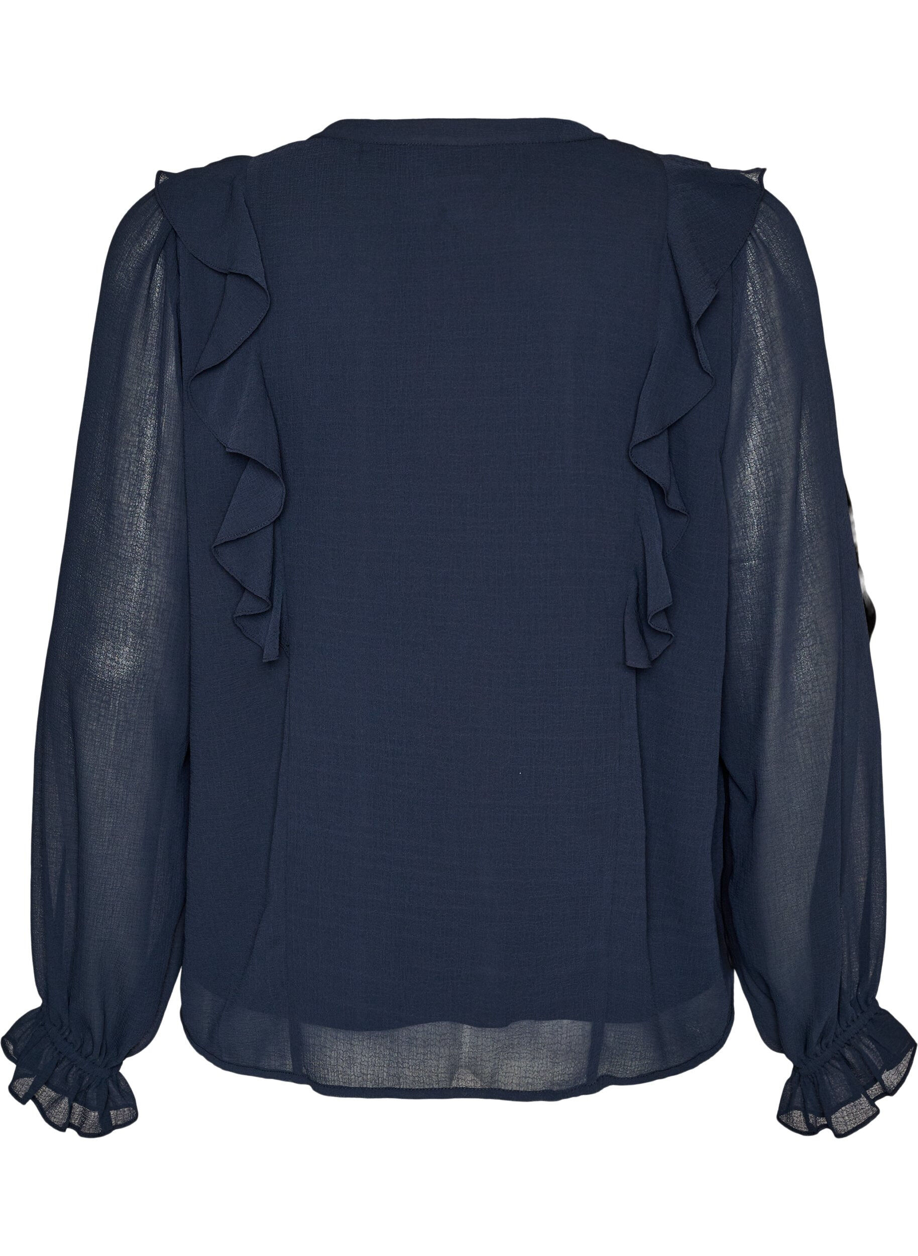 ZizziTransparente Bluse mit R&uuml;schen und Bindeband, Blau, Packshot image number 1