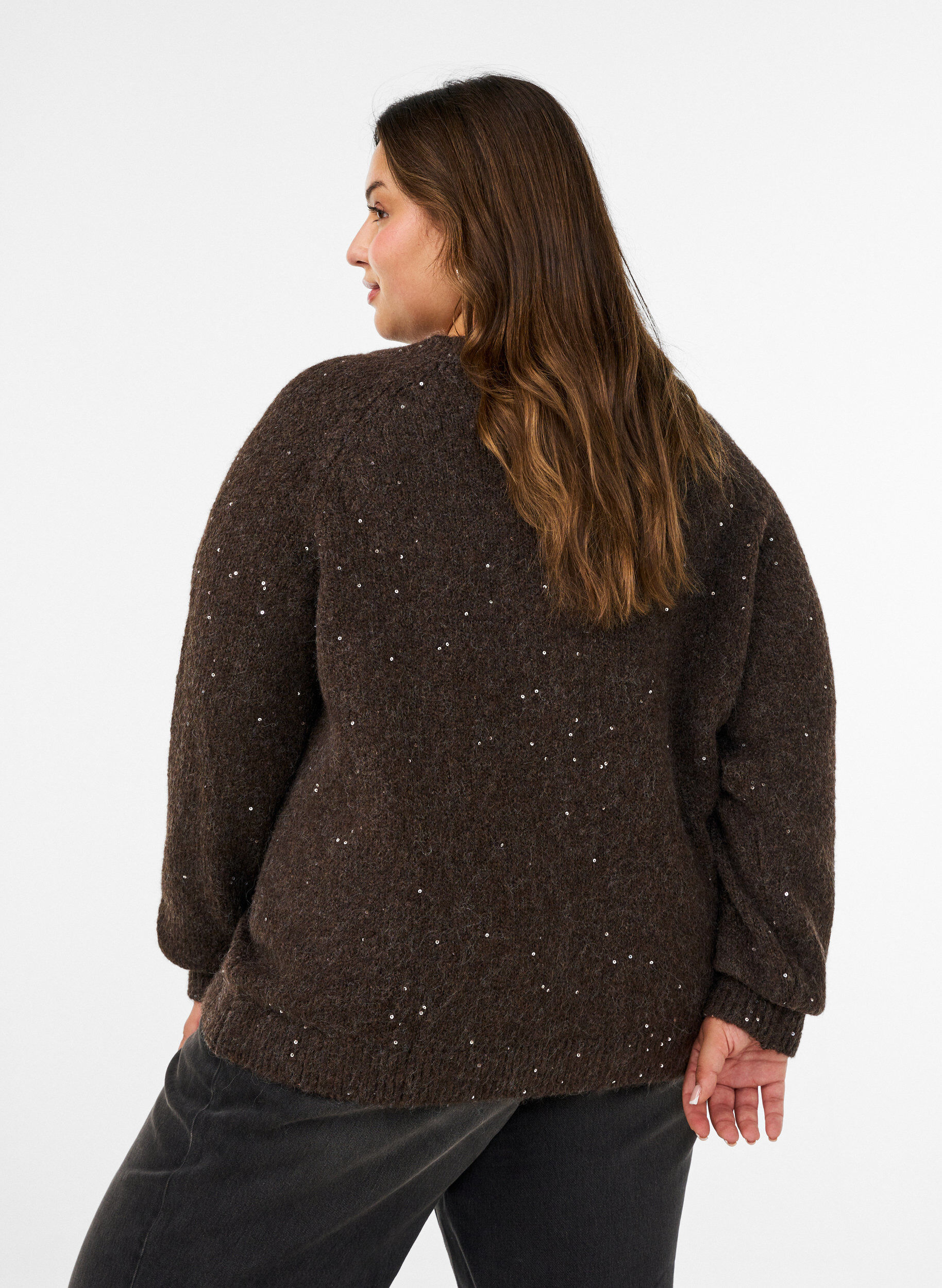 ZizziCardigan avec sequins et boutons, Marron, Model image number 2