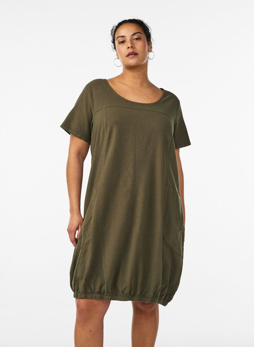 Robe en coton &agrave; manches courtes, Vert fonc&eacute;, Model image number 0