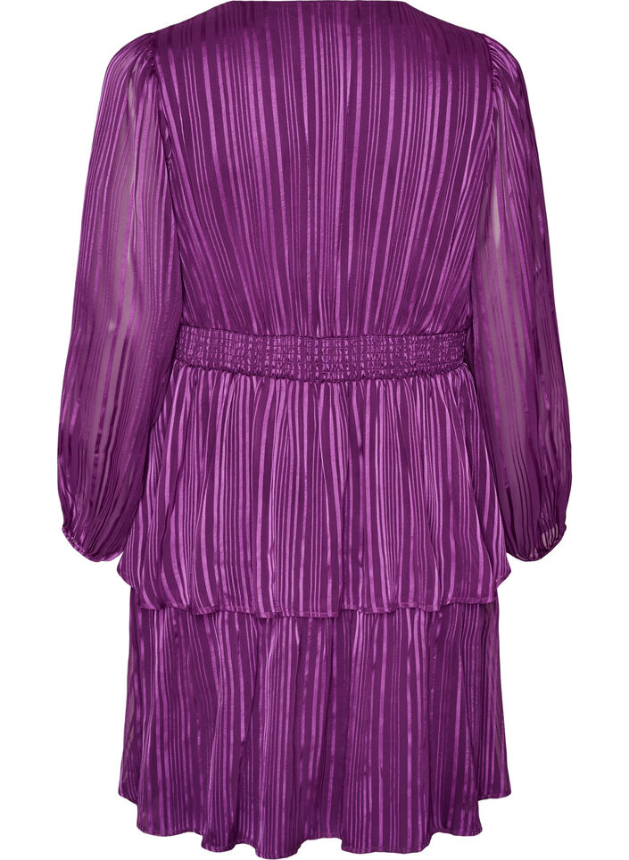 Robe longueur genou &agrave; rayures transparentes et effet portefeuille, Violet, Packshot image number 1