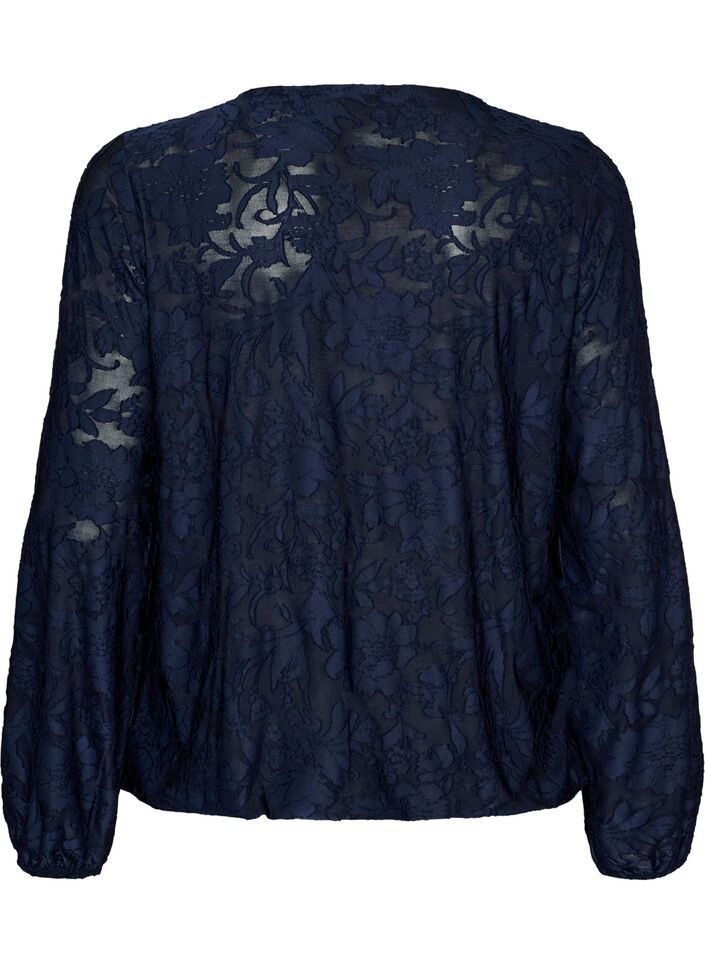 Transparente Bluse mit floraler Struktur und langen &Auml;rmeln, Blau, Packshot image number 1
