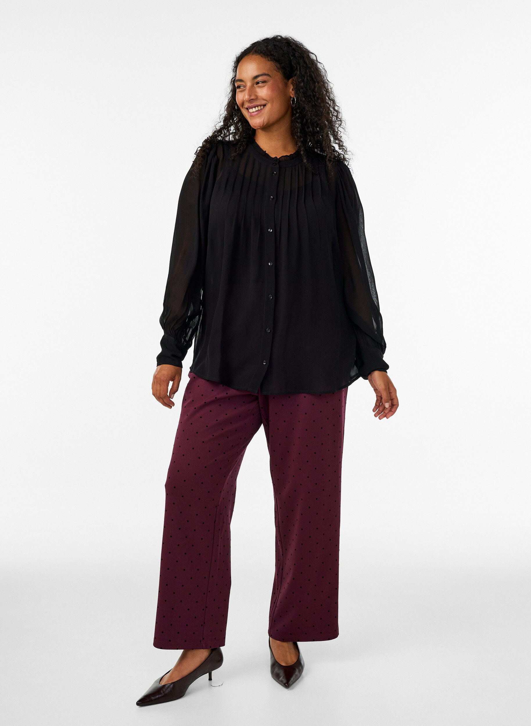 ZizziGepunktete Hose mit hoher Taille und geraden Beinen, Rot, Model image number 0