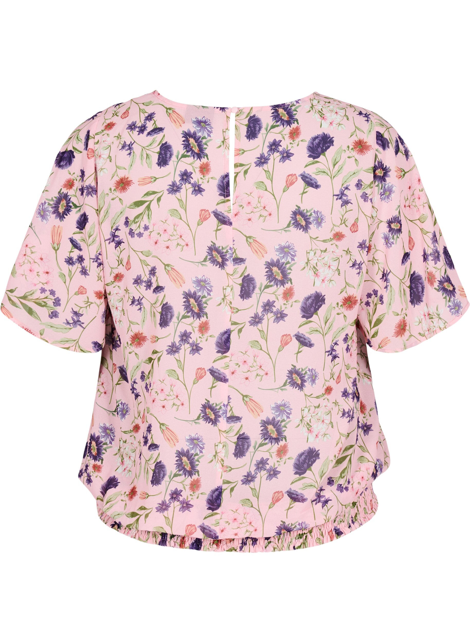 Zizzi Gebl&uuml;mte Bluse mit kurzen &Auml;rmeln und Smok-Details, Rot, Packshot image number 1