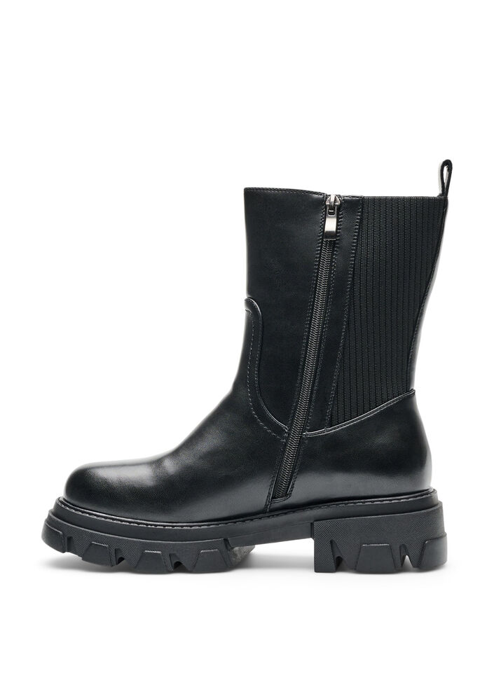 Chelsea-Boot mit chunky Sohle und gerippten Eins&auml;tzen, Schwarz, Packshot image number 3