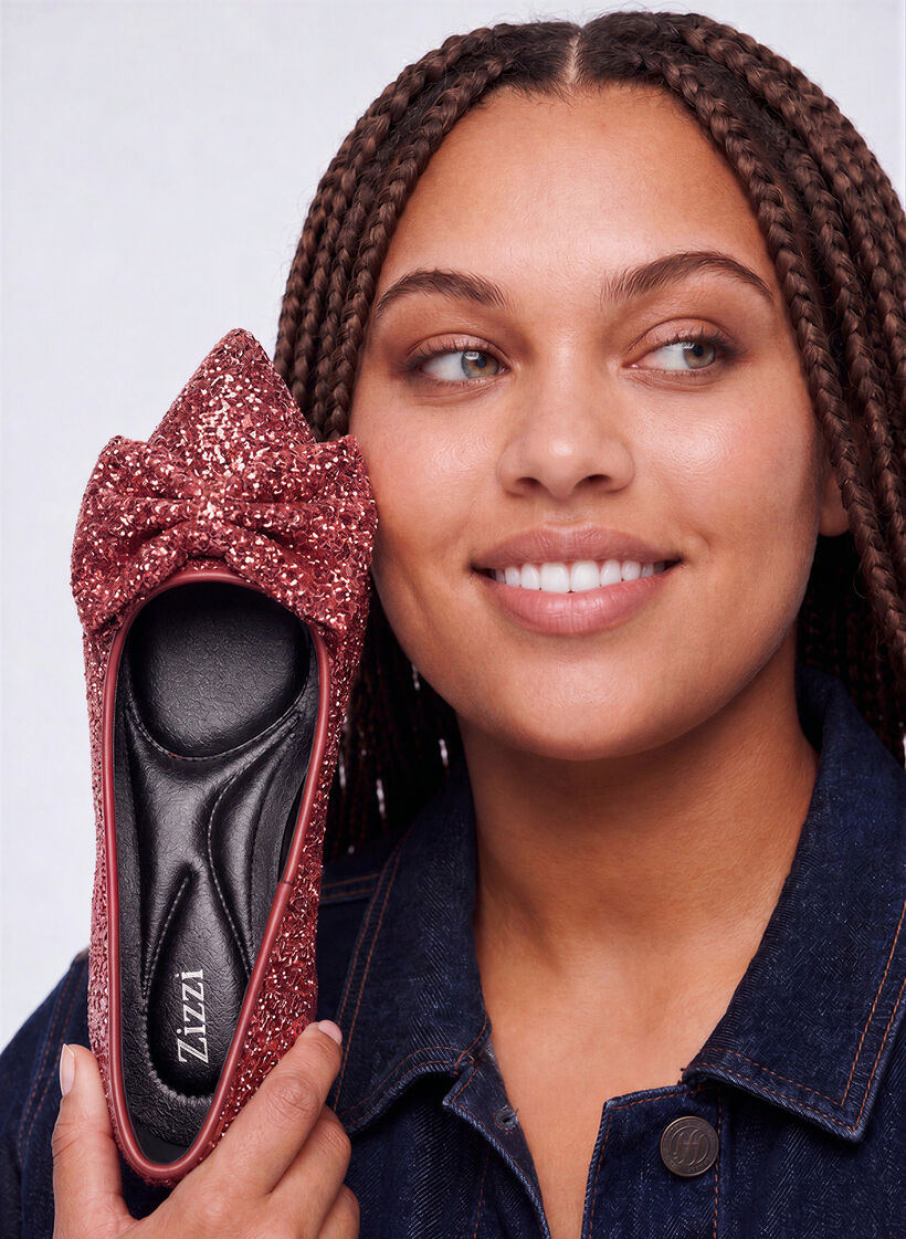 Glitzer-Pumps mit Schleife, Rot, Image image number 0
