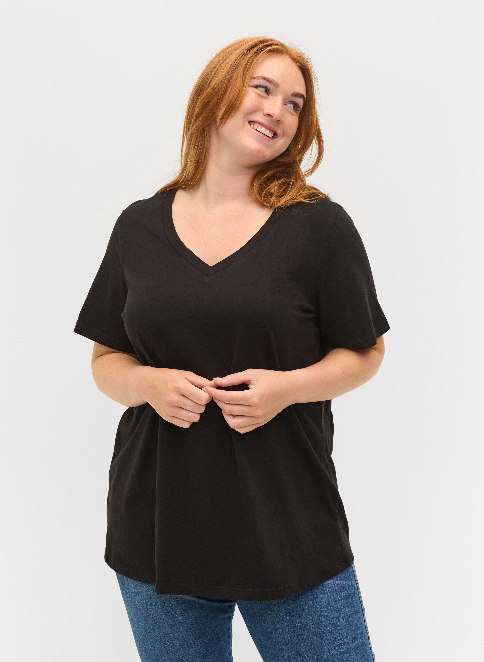 Zizzi T-shirt basiques 2-pack en coton, Black/Black, Model image number 0
