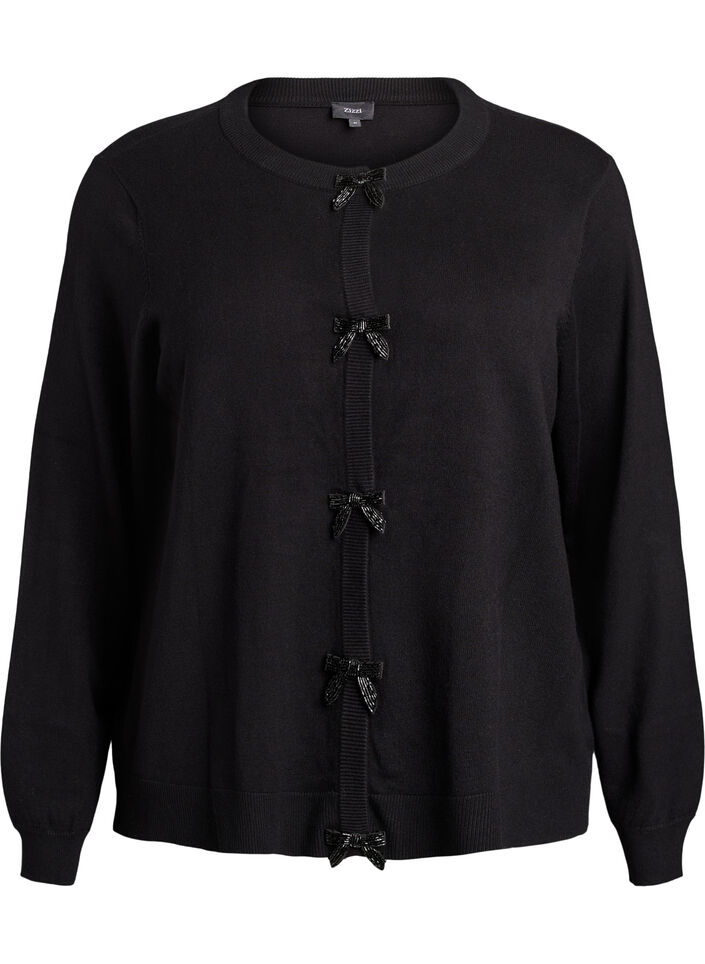Cardigan avec n&oelig;uds brod&eacute;s de perles et boutons-pression, Noir, Packshot image number 0