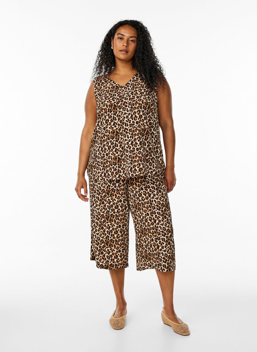 Pantalon ample avec imprim&eacute;, Vert, Model image number 0